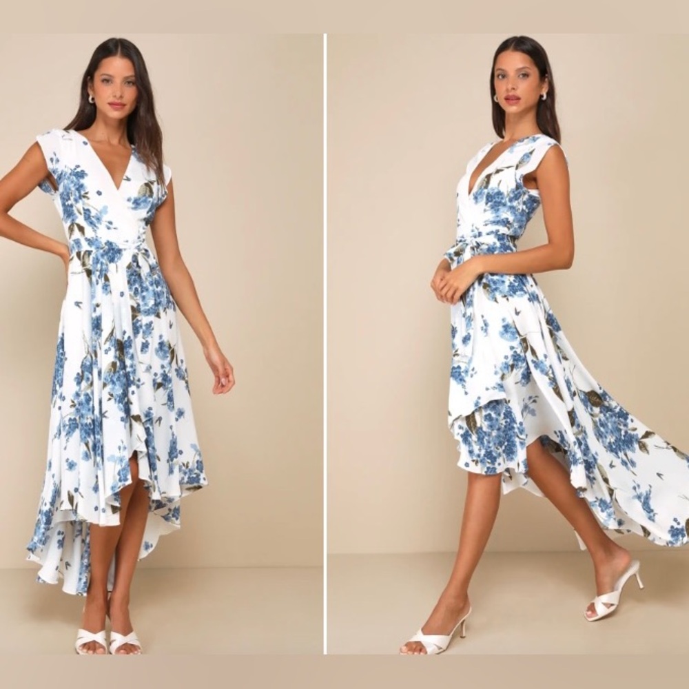 Lulus white floral high-low dress size M